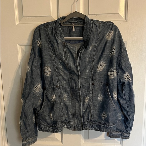 free people movement Jackets & Blazers - FP Movement by Free People Distressed Blue Jean Jacket